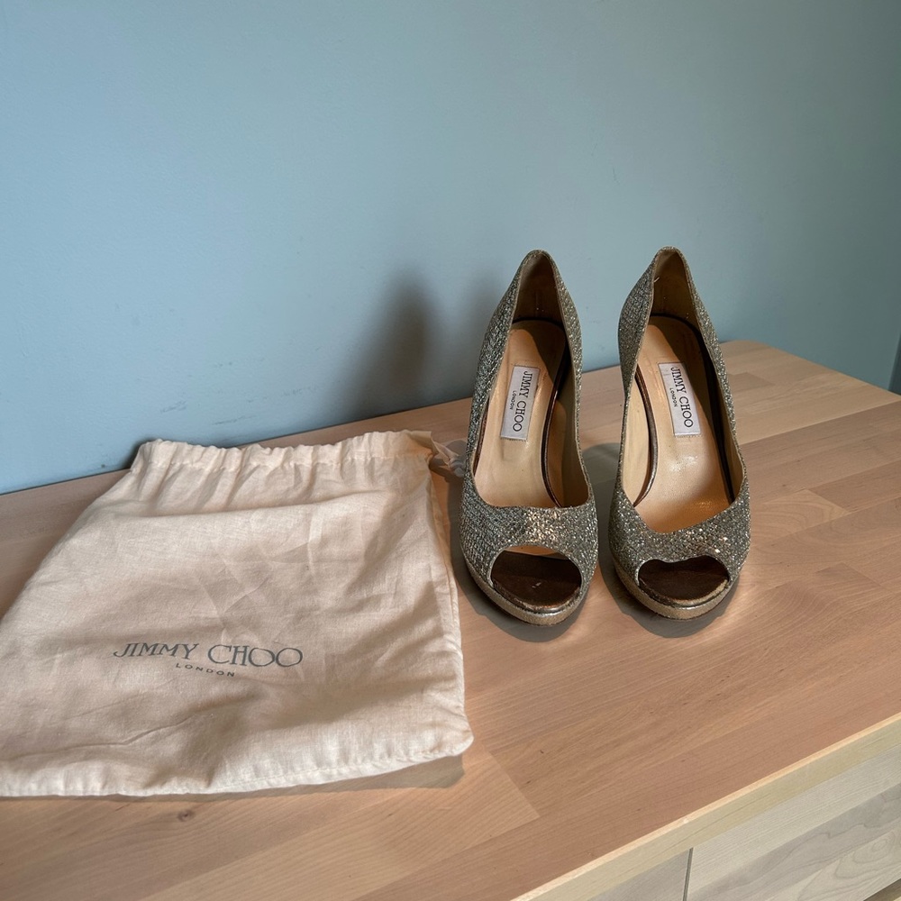 Jimmy Choo gold Peep Toe Heels